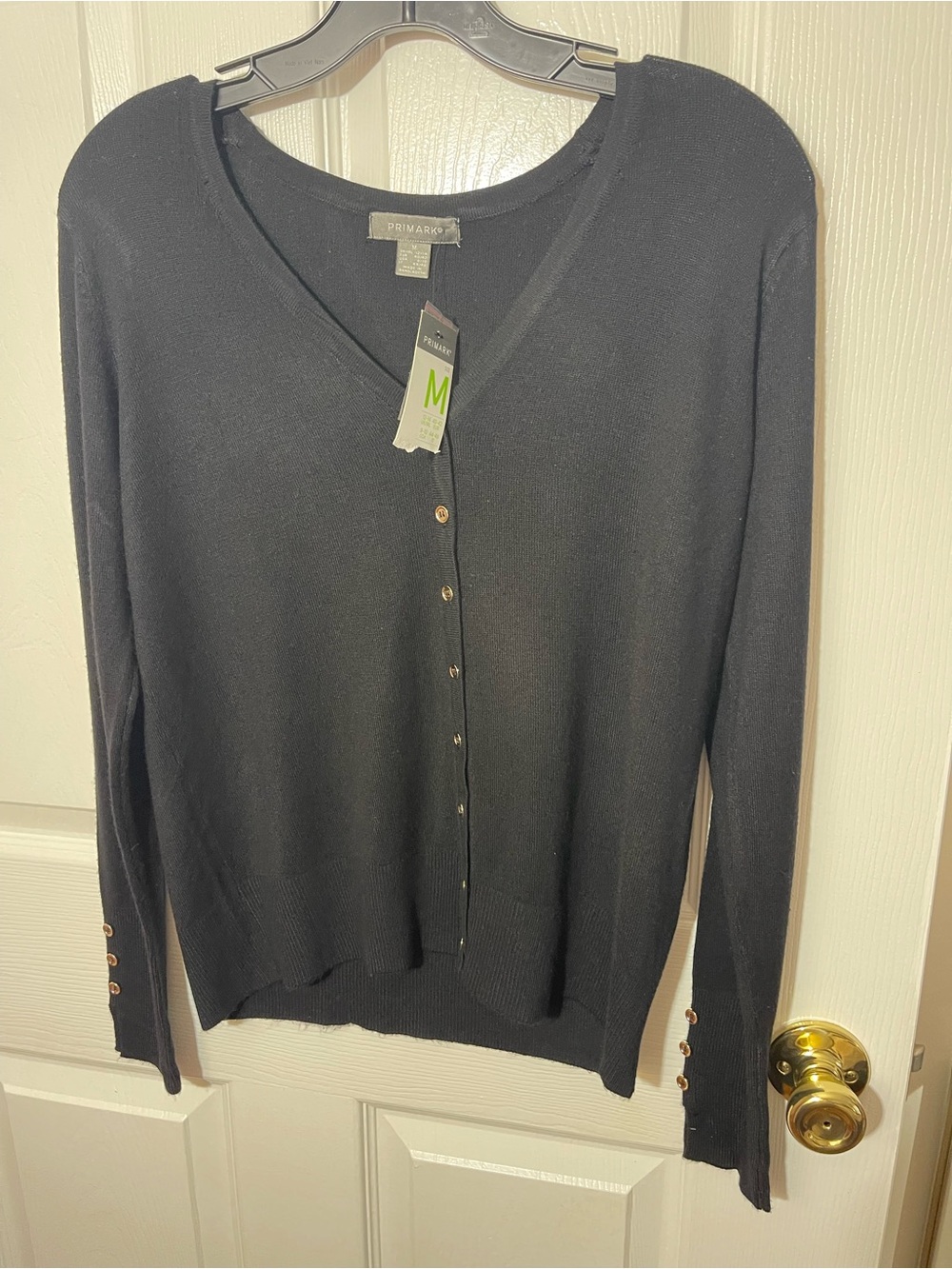 Primark Black V-Neck Button-Up Cardigan with Gold Buttons